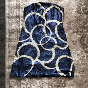 Badgley Mischka Navy Strapless Sequin Mini